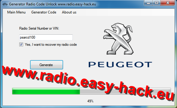 Peugeot Radio Code Generate free from VIN